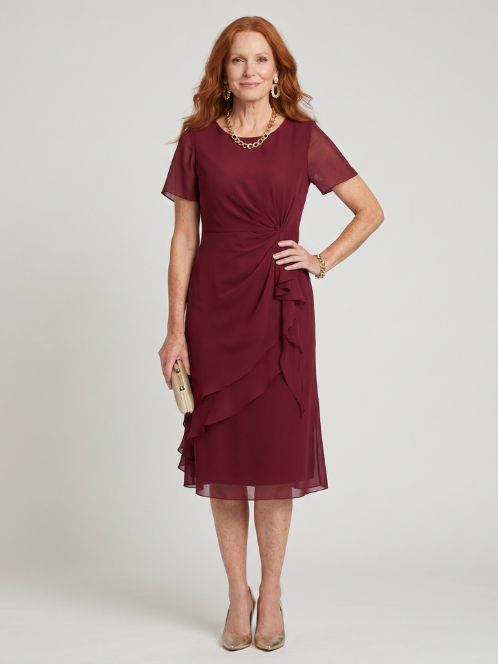 Eira - Midi-Kleid mit kurzen Ärmeln und geschichtetem Saum