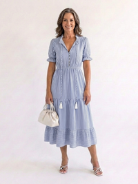 Dakota - Kurzärmeliges gestreiftes, geschichtetes Midikleid