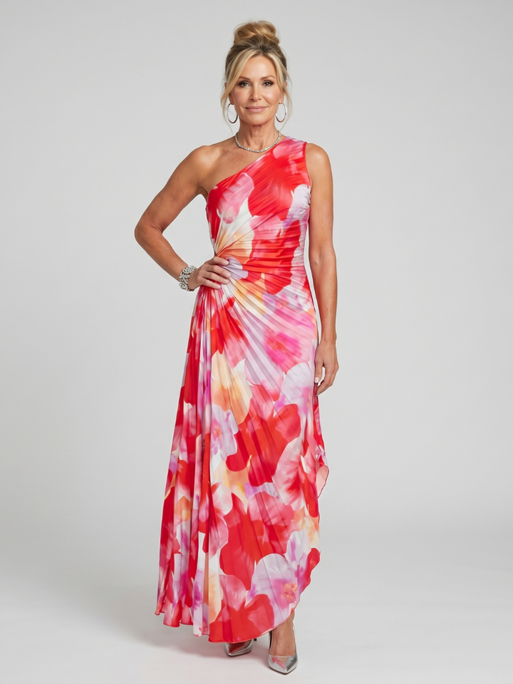 Taya - Midi-Kleid mit einem schulterfreien, gefalteten Oberteil