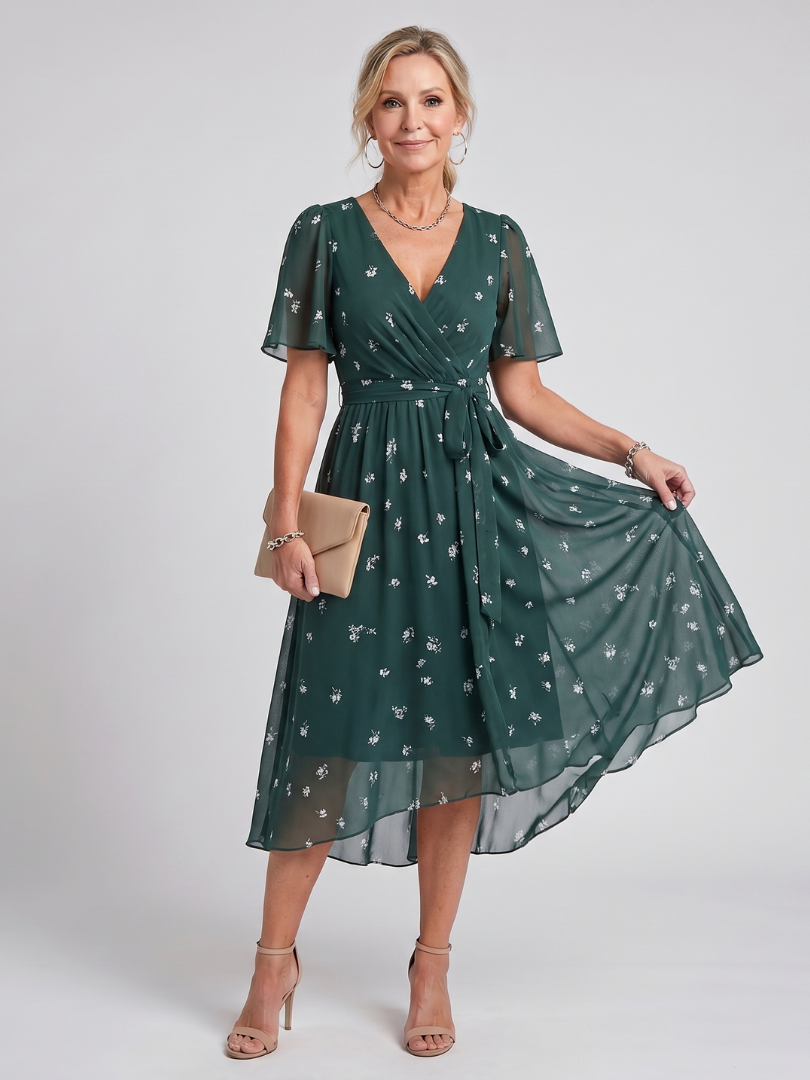 Mirabel - Kleid mit schwingenden Ärmeln und geraffter Taille