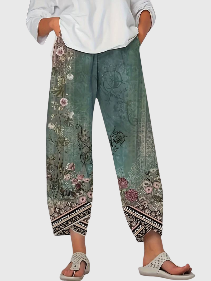 Natasha - Vintage Blumen Capri Hose mit elastischem Bund