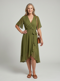 Keziah - Midi-Kleid mit kurzen Ärmeln und fliessendem Saum