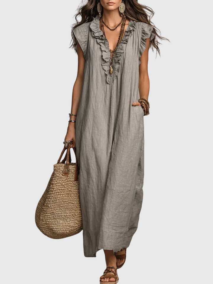 Maeve - Langes Kleid im Boho-Stil aus Leinen und Baumwolle