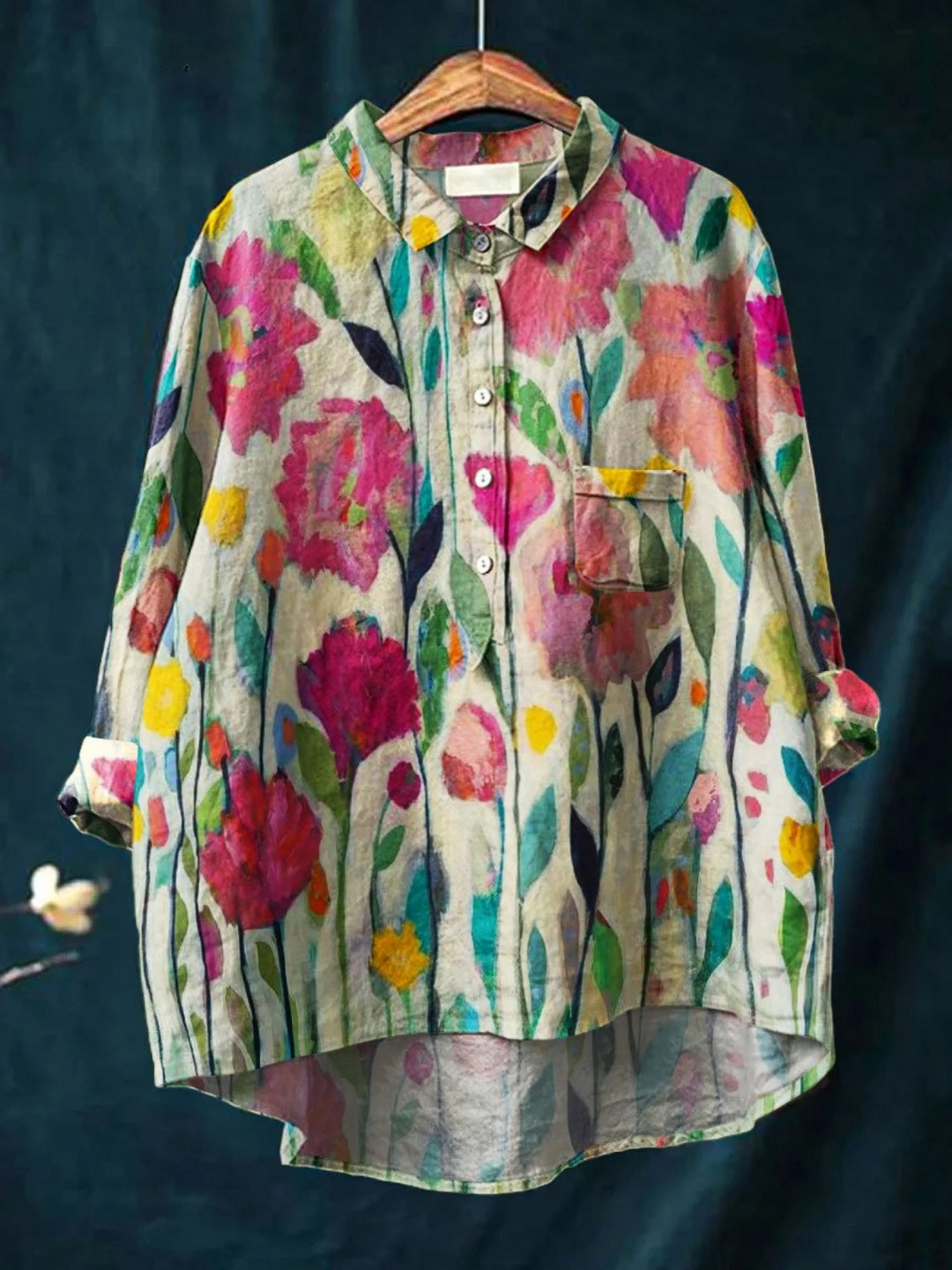 Lindsey - Damen Vintage Blumen Kunst Druck Freizeitshirt