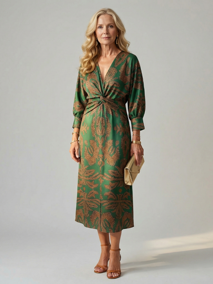 Lune - Natürliche Wickel-Midi-Kleid