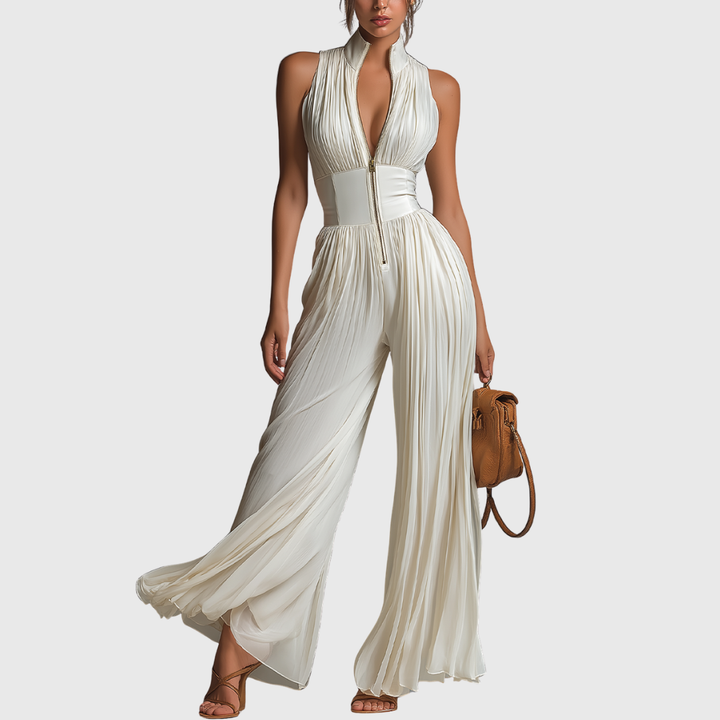 Sofia - Jumpsuit Weisser Faltenchiffon