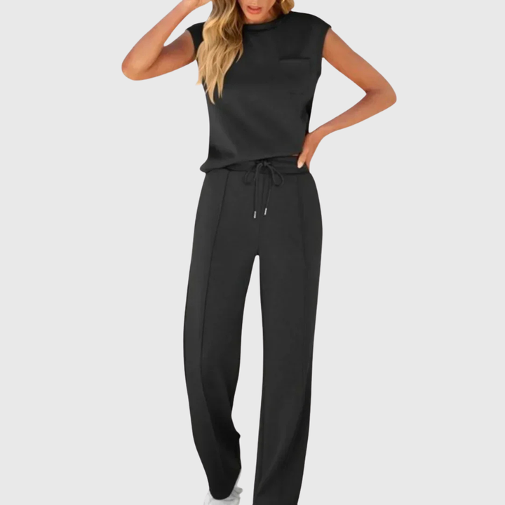 Lolly - Weiches schwarzes Lounge-Set, entspannte Passform, zweiteilig
