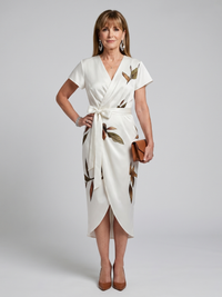 Cypress - Midi-Kleid mit fliessenden Ärmeln und botanischem Druck