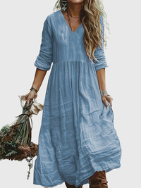 Sharon - Modisches Langarmkleid mit V-Ausschnitt