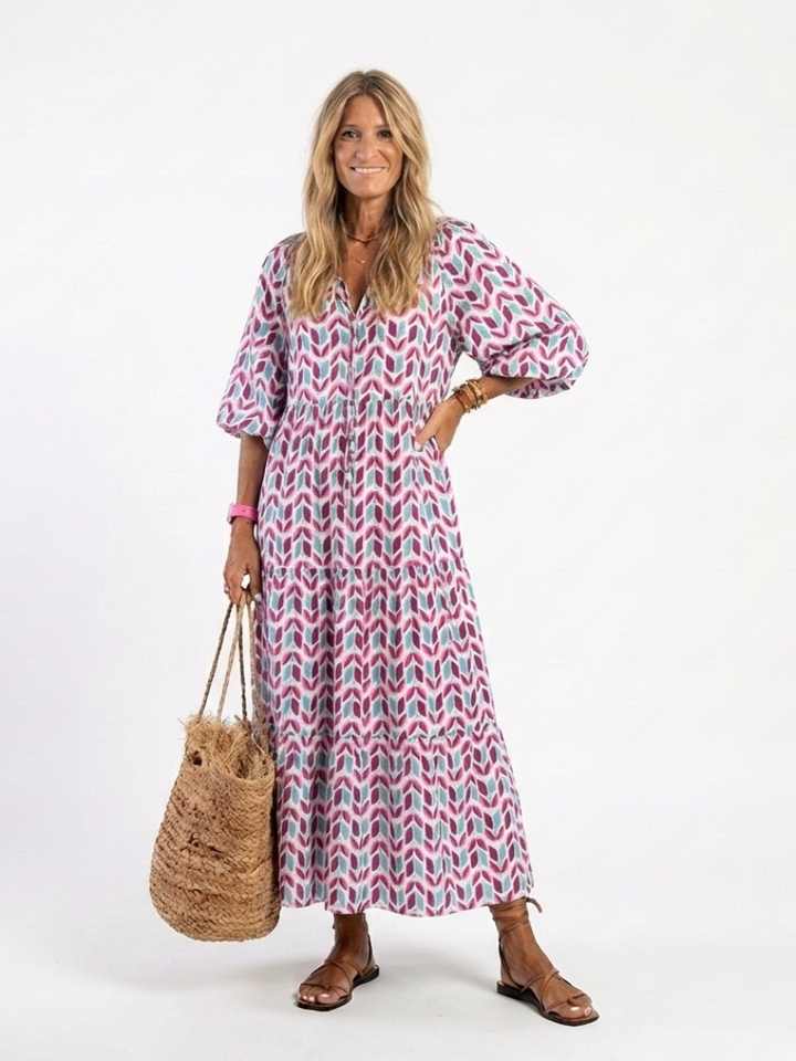 Mireya - Geometrisches Print Langarm-Tierkleid