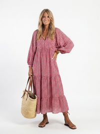 Arlette - Geometrisches Druck Langarm Midi Kleid