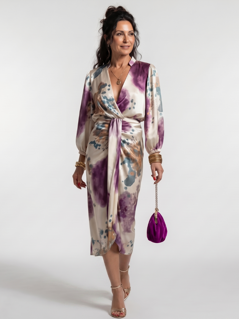 Valentina - Kreuzwickel-Taille Bedrucktes Midi-Kleid