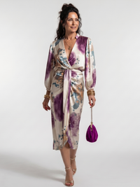 Valentina - Kreuzwickel-Taille Bedrucktes Midi-Kleid