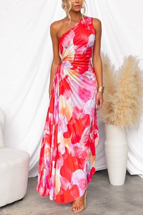Yanira - Elegantes One-Shoulder Maxikleid mit floralem Print