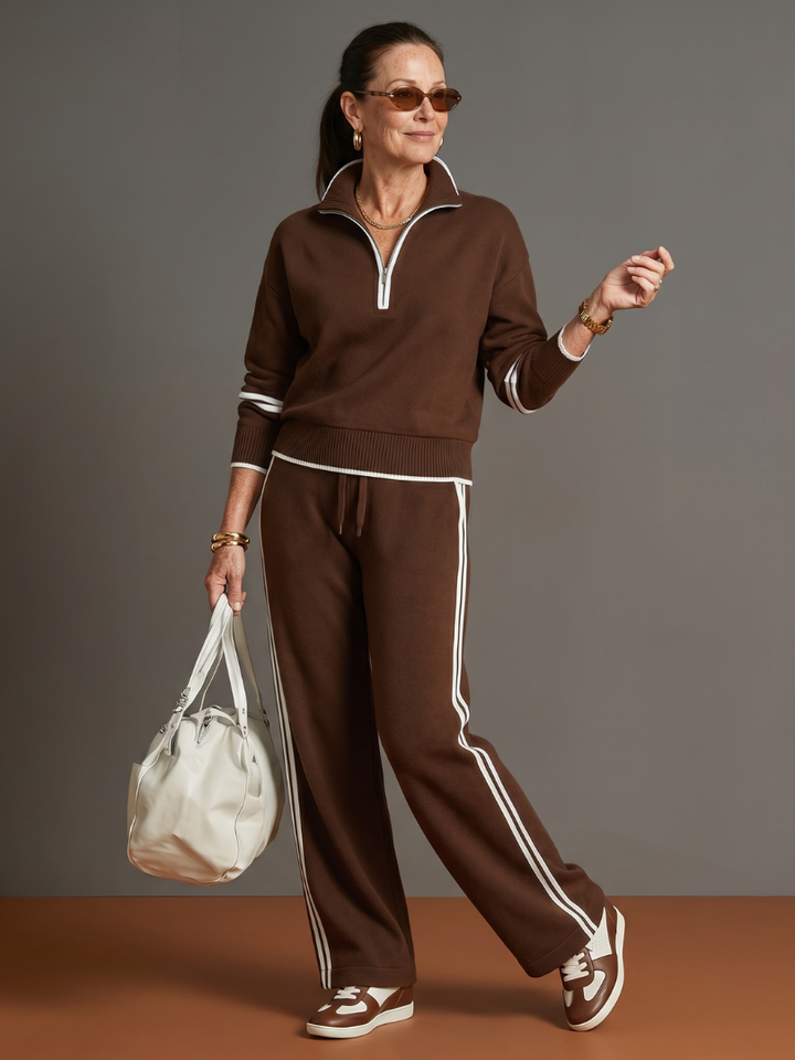 Regen - Zip-Hals Langarm-Seitenstreifen Leggings-Set