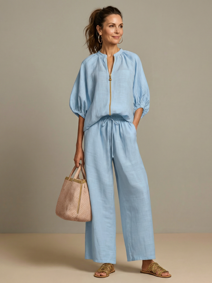 Natalia - Blouson-Top mit Reissverschluss und weit geschnittene Hose