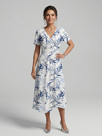 Kael - V-Ausschnitt Midi-Kleid mit sanftem botanischem Druck
