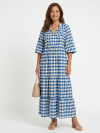 Elodie - Diamantmuster gestuftes Midi-Kleid