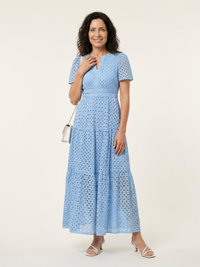 Brielle - V-Ausschnitt Kurzarm Schichten Midi Kleid
