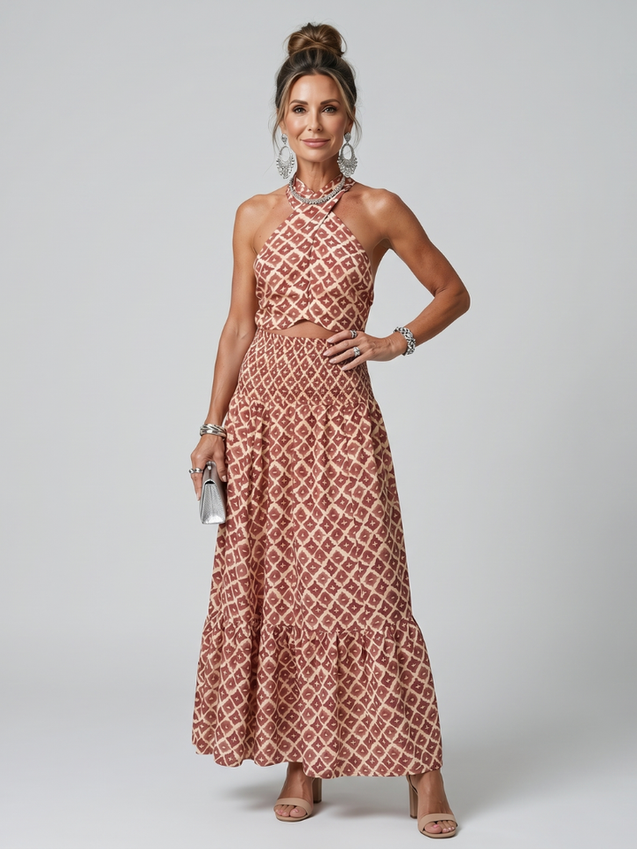 Amira - Geometrischer Print Cutout Midi Kleid