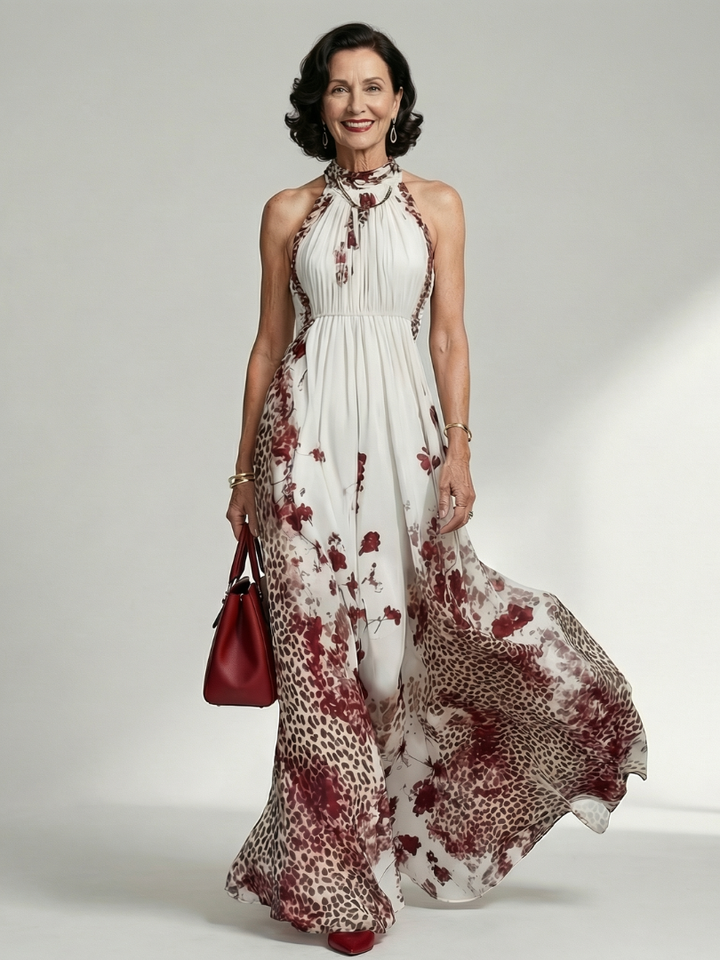 Orlune - Faltendes Weisses Maxikleid