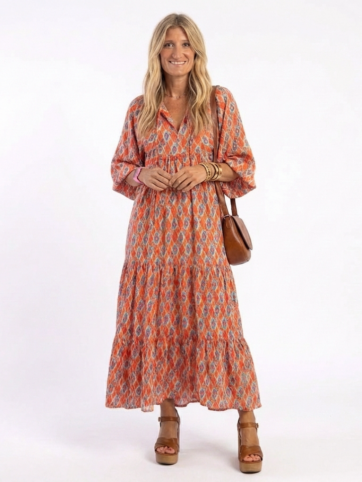 Amara - Geometrisches Print V-Ausschnitt Midikleid