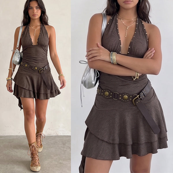 Hallie - Damen Neckholder-Minikleid mit V-Ausschnitt