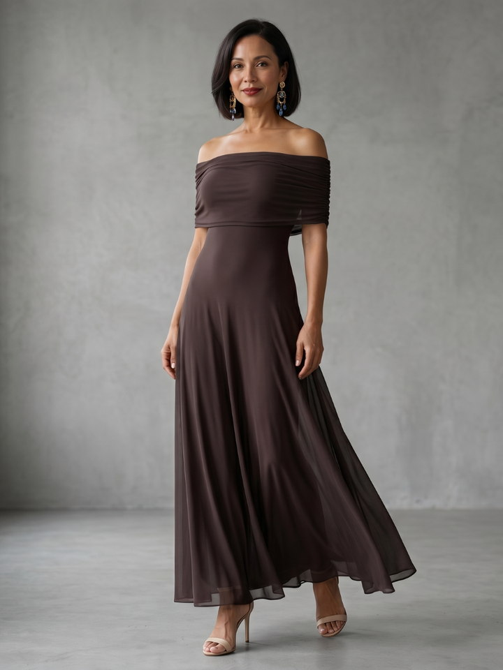 Juni - Off-Shoulder Drapiertes Midi-Kleid