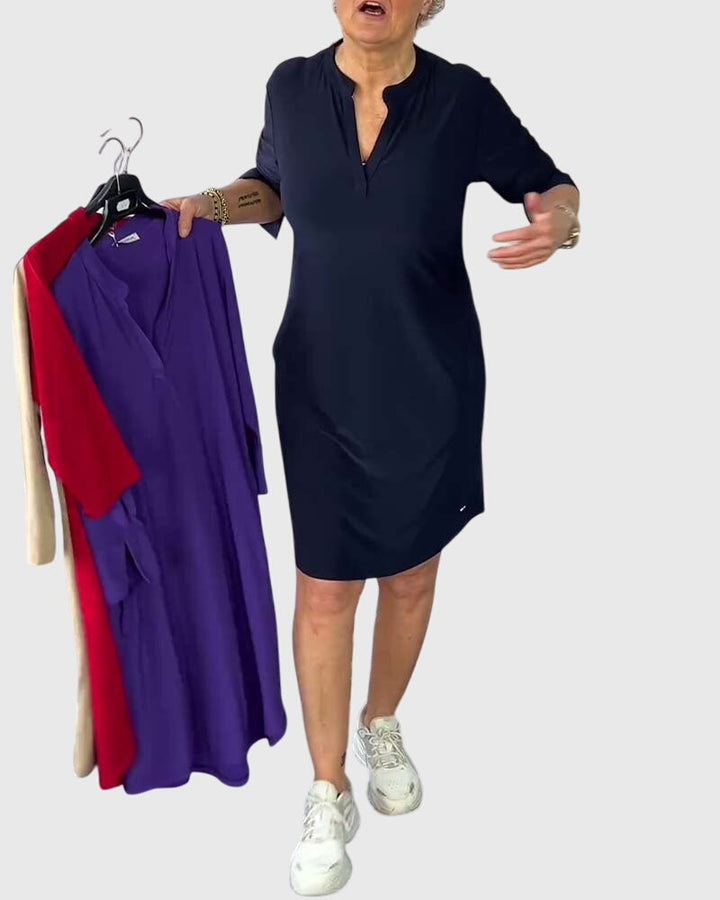 Destiny - Unifarbenes V-Ausschnittkleid