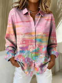 Callie - Damen Freizeit Retro Pink Ölmalerei Shirt