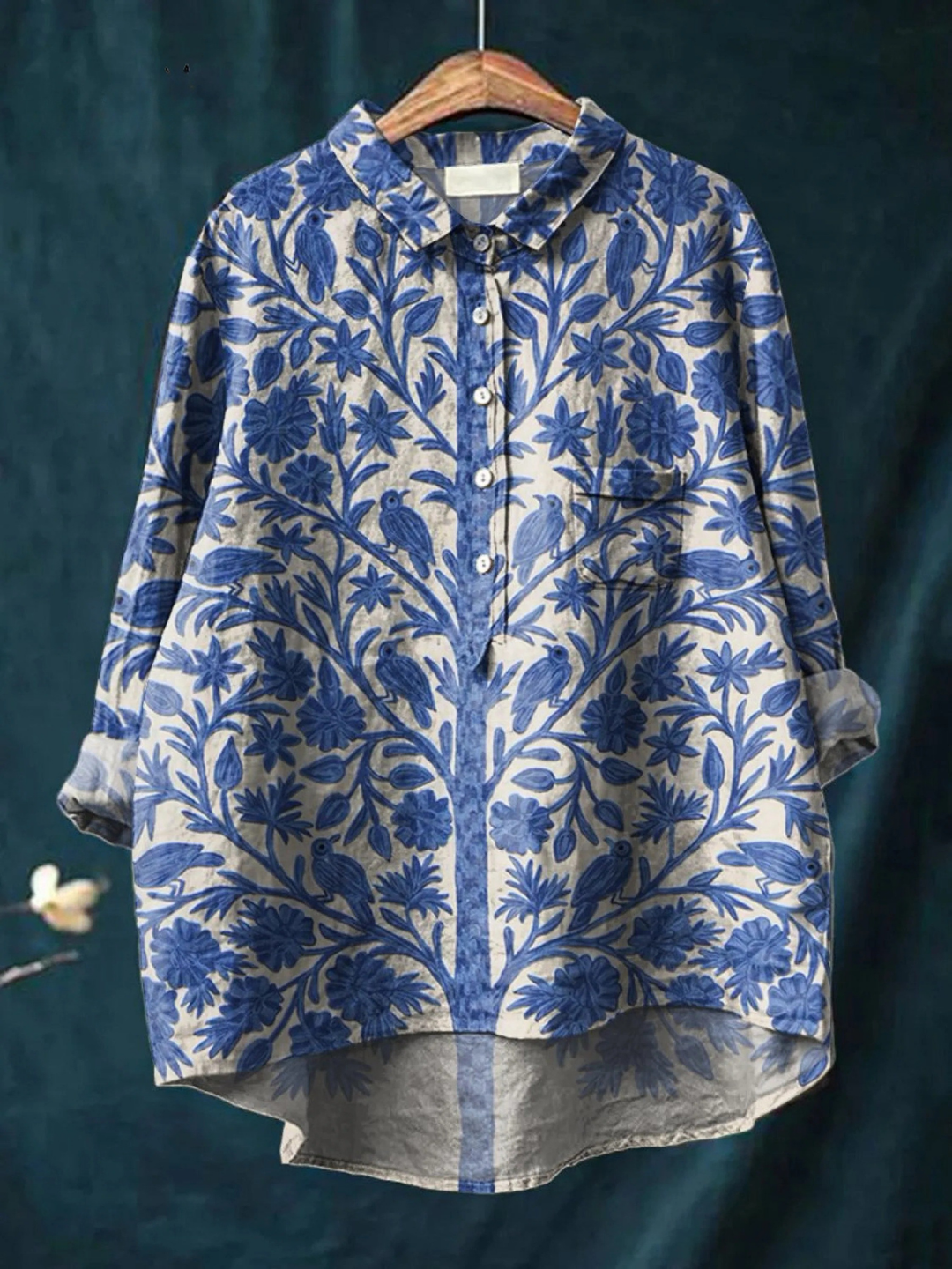 Natalie - Damen Indische Kunst Florales Vintage Druck Lässiges Hemd