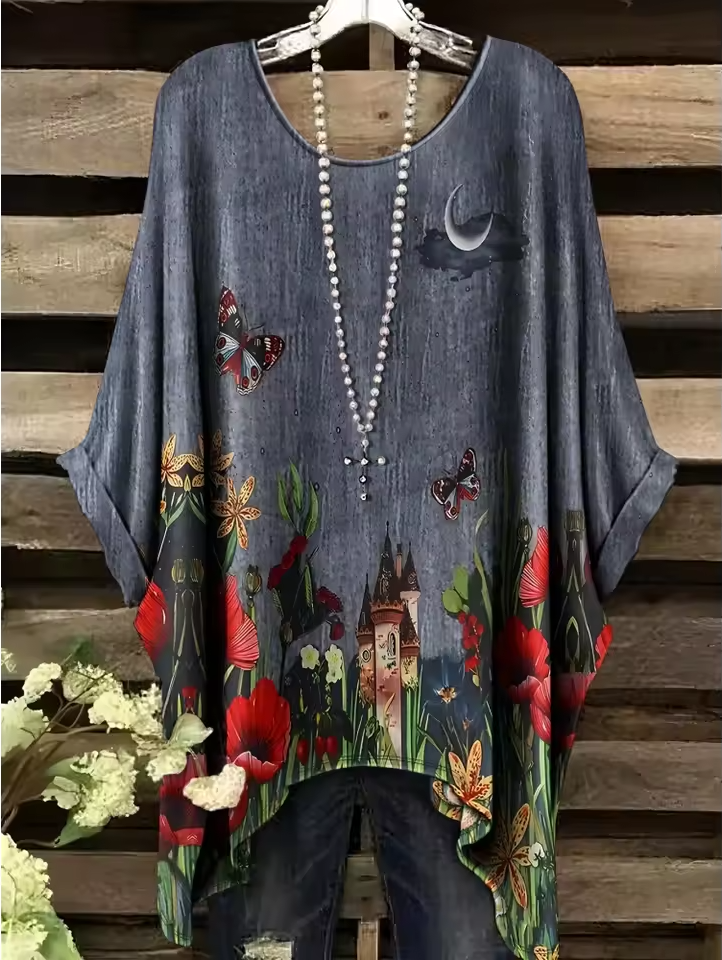 Shea - Vintage Bohemian Floral Print Damen T-Shirt