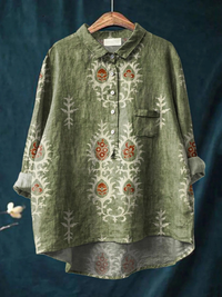 Nina - Damen Vintage Ethnische Blumen Kunstdruck Freizeitshirt