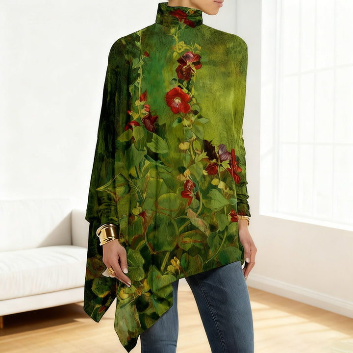 Louise - Vintage Blumenmuster Lockere Passform Hoher Kragen Top