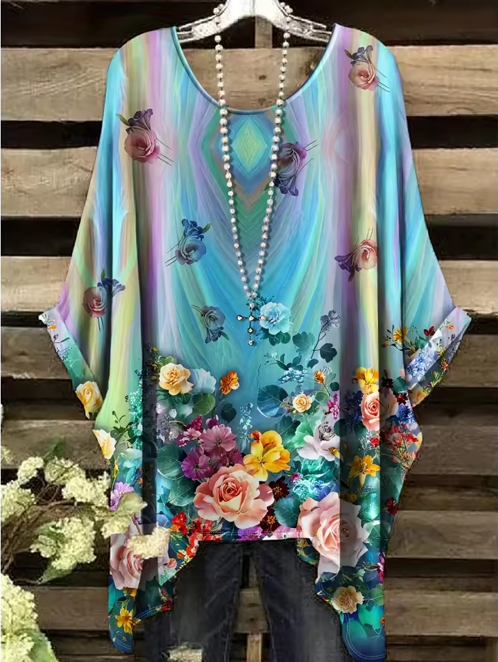 Alaya - Vintage Bohemian Floral Print Damen T-Shirt