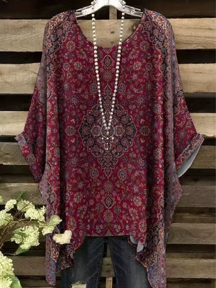 Brinley - Vintage Bohemian Floral Print Damen T-Shirt
