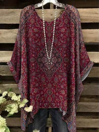 Brinley - Vintage Bohemian Floral Print Damen T-Shirt