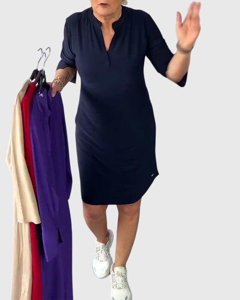 Destiny - Unifarbenes V-Ausschnittkleid