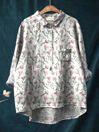 Hadley - Pink Frühlingsblumen-Muster Bedrucktes Damen-Casual-Shirt