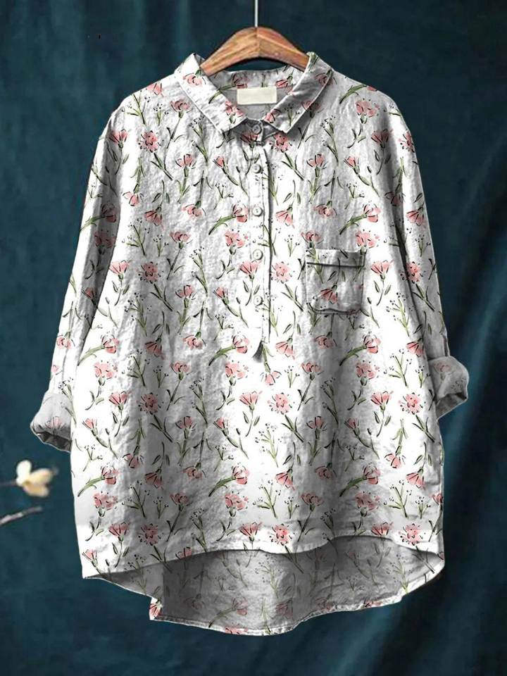 Hadley - Pink Frühlingsblumen-Muster Bedrucktes Damen-Casual-Shirt