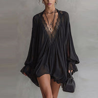 Beverly - Damen Boho Mini-Kleid aus schwarzem Chiffon
