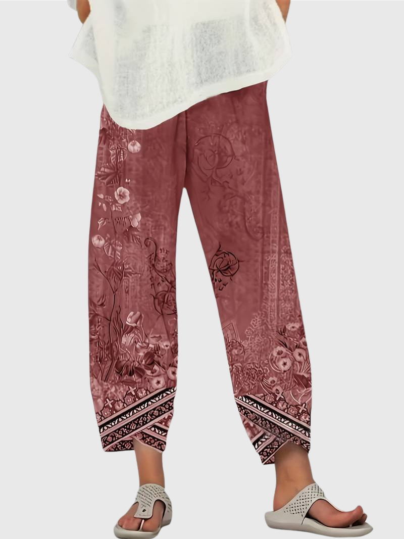 Natasha - Vintage Blumen Capri Hose mit elastischem Bund
