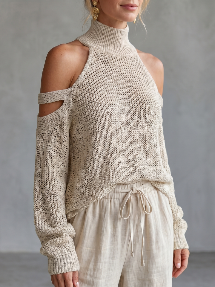 Questa - Offene Schulter Stricktop und Weite Hose Set