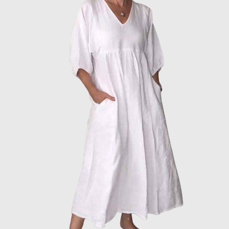 Zandrea - Lockeres Midi-Kleid mit V-Ausschnitt
