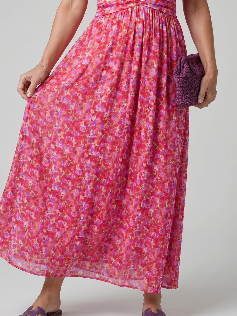 Juna - Kurzarm Ditsy Floral Print Midi Kleid