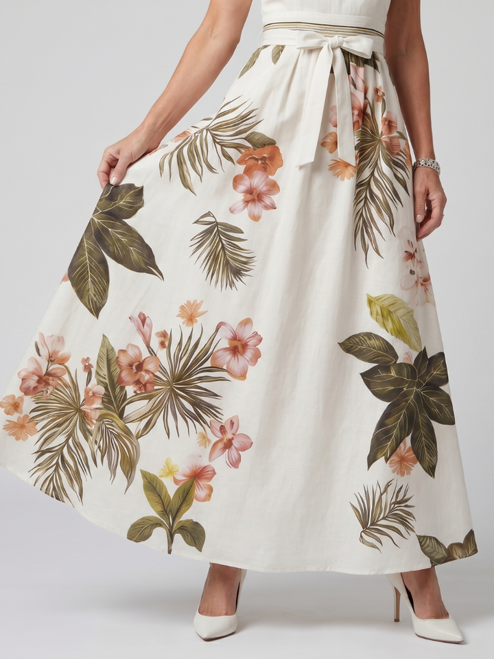 Wiese - Drapiertes Halfter Botanisches Panel Maxikleid