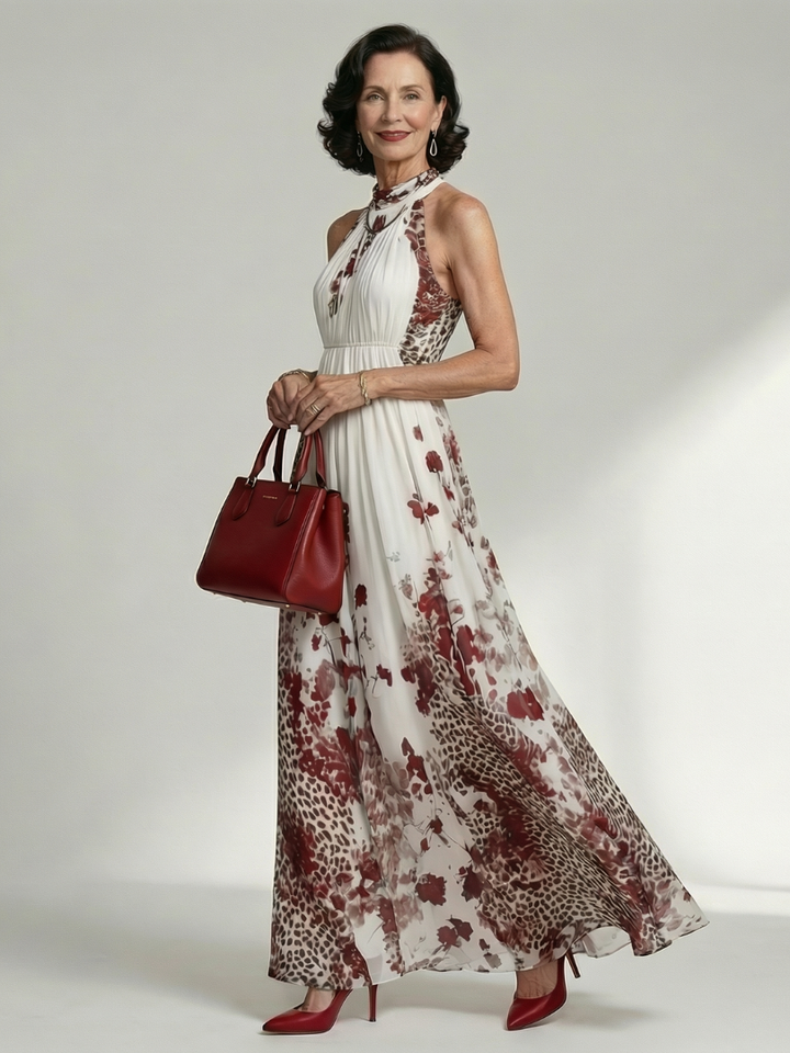 Orlune - Faltendes Weisses Maxikleid