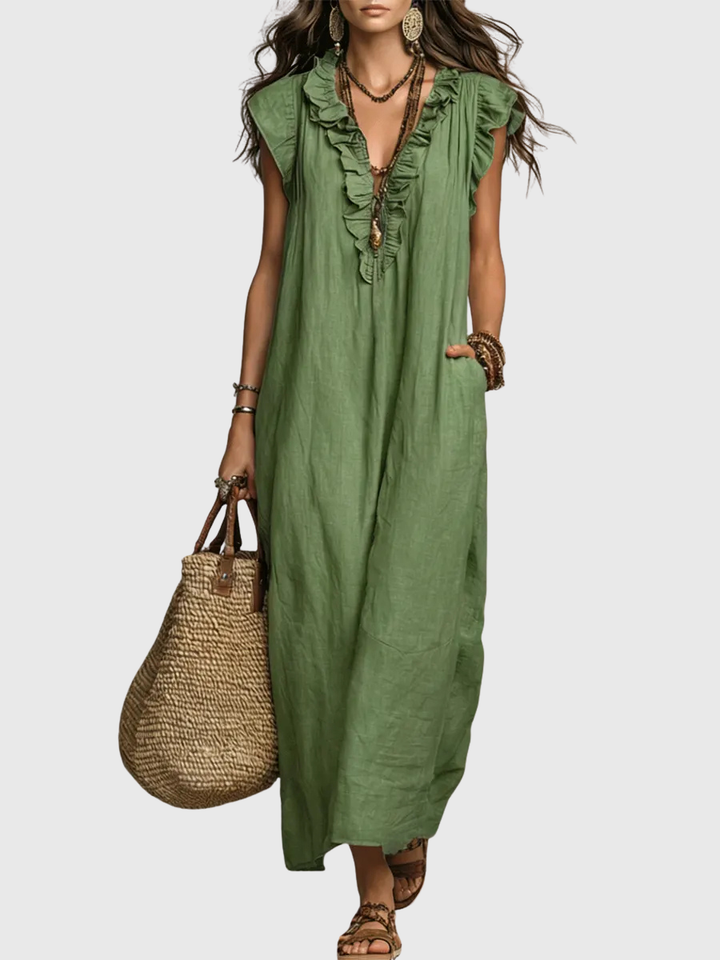 Maeve - Langes Kleid im Boho-Stil aus Leinen und Baumwolle