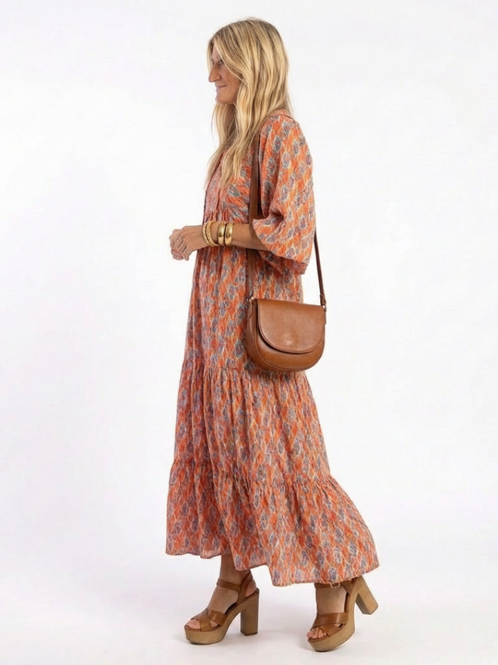 Amara - Geometrisches Print V-Ausschnitt Midikleid