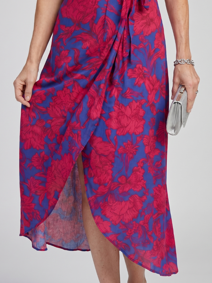 Priya - Kurzärmliges, florales Wickel-Midikleid